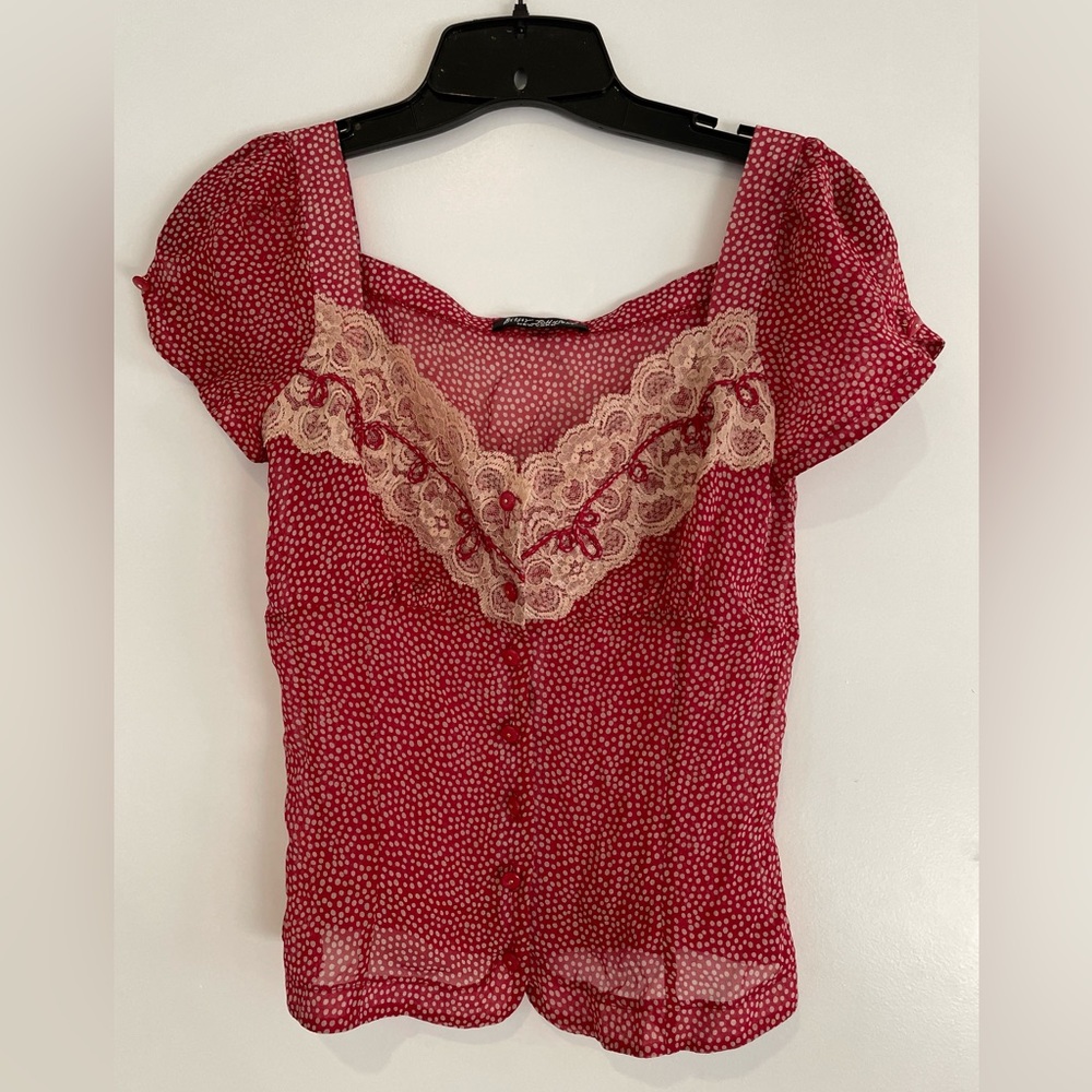 Betsey Johnson silk polka dot girly western style top. Sz 2